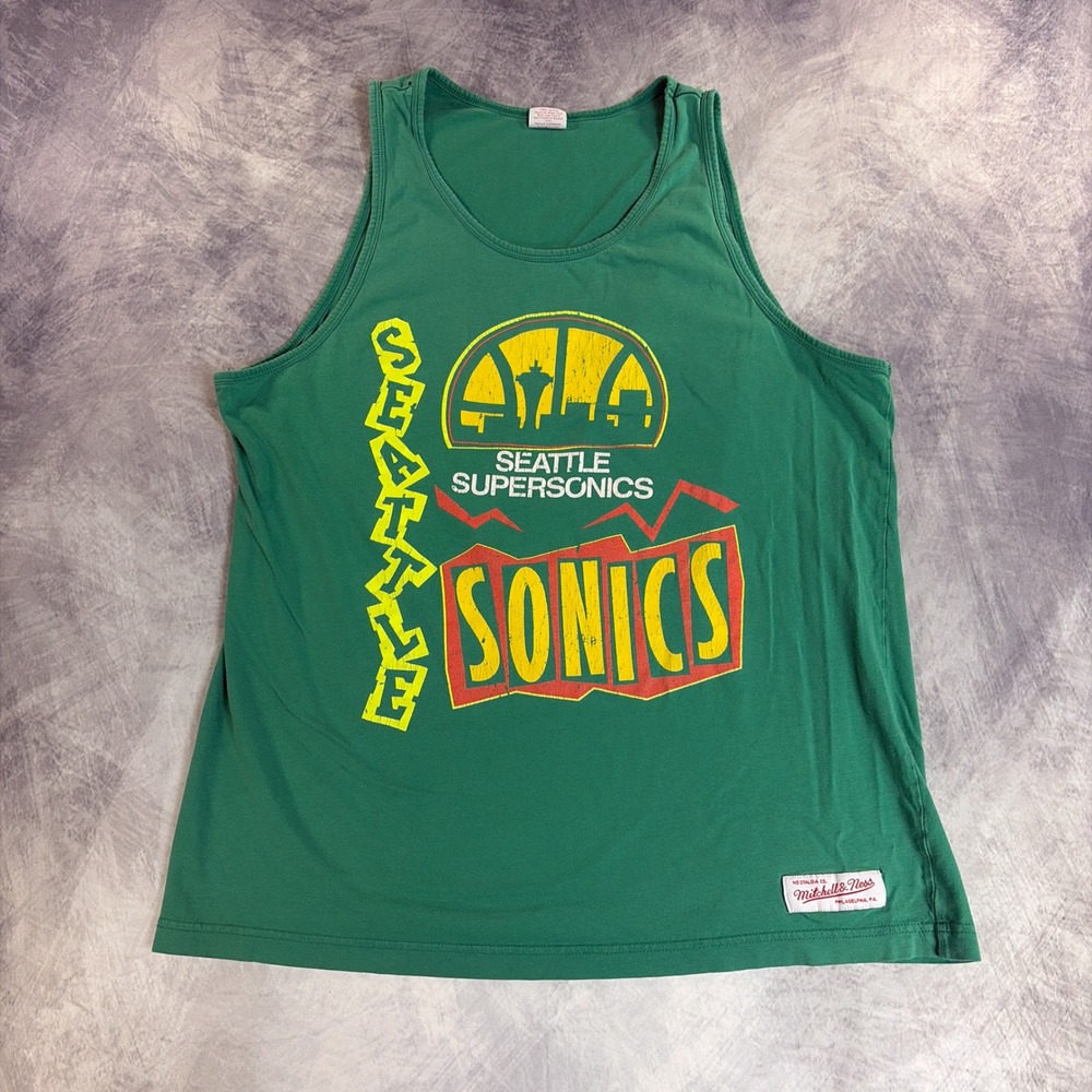Mitchell & Ness Seattle SuperSonics Tank Top Mens XL Green Graphic Sleeveless